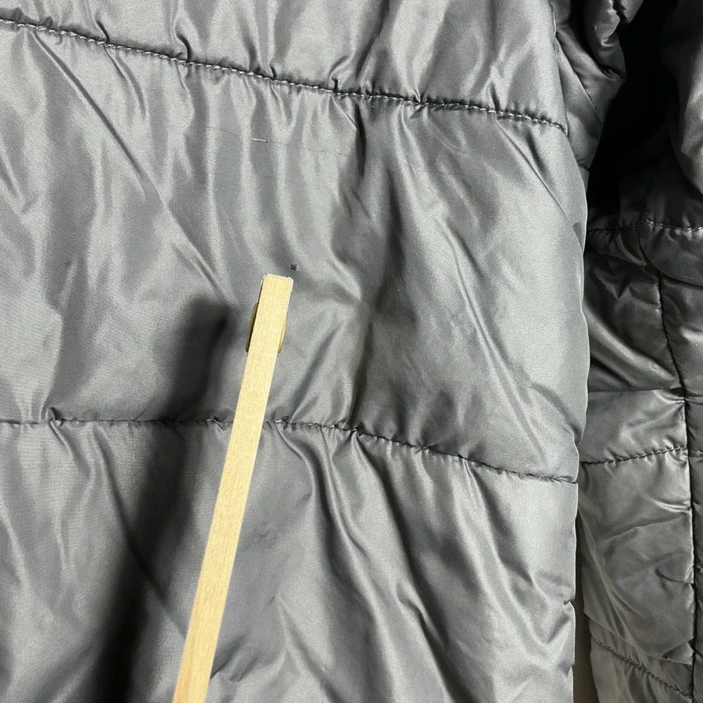 The North Face Puffer Jacket Boys S 7/8 Reversible Gray Blue Hooded Head Gloves